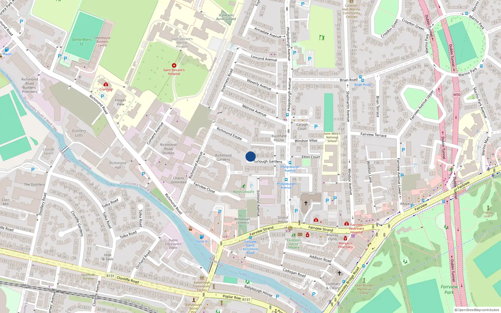 Overhead map showing the location of 18 Turlogh Gardens, Dublin 3