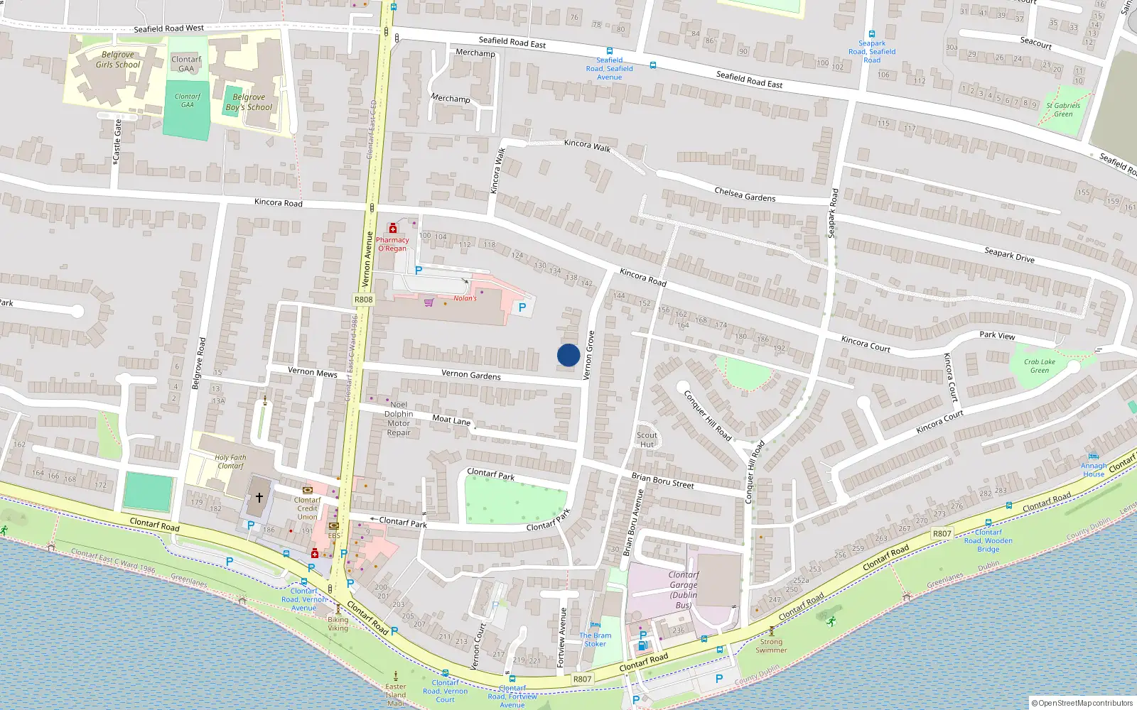 Overhead map showing the location of 18 Vernon Grove, Dublin 3