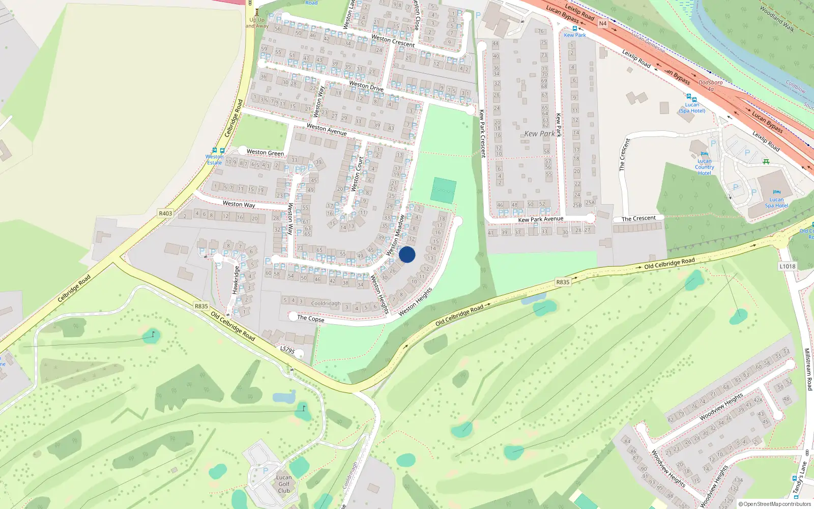 Overhead map showing the location of 18 Weston Meadow, Lucan