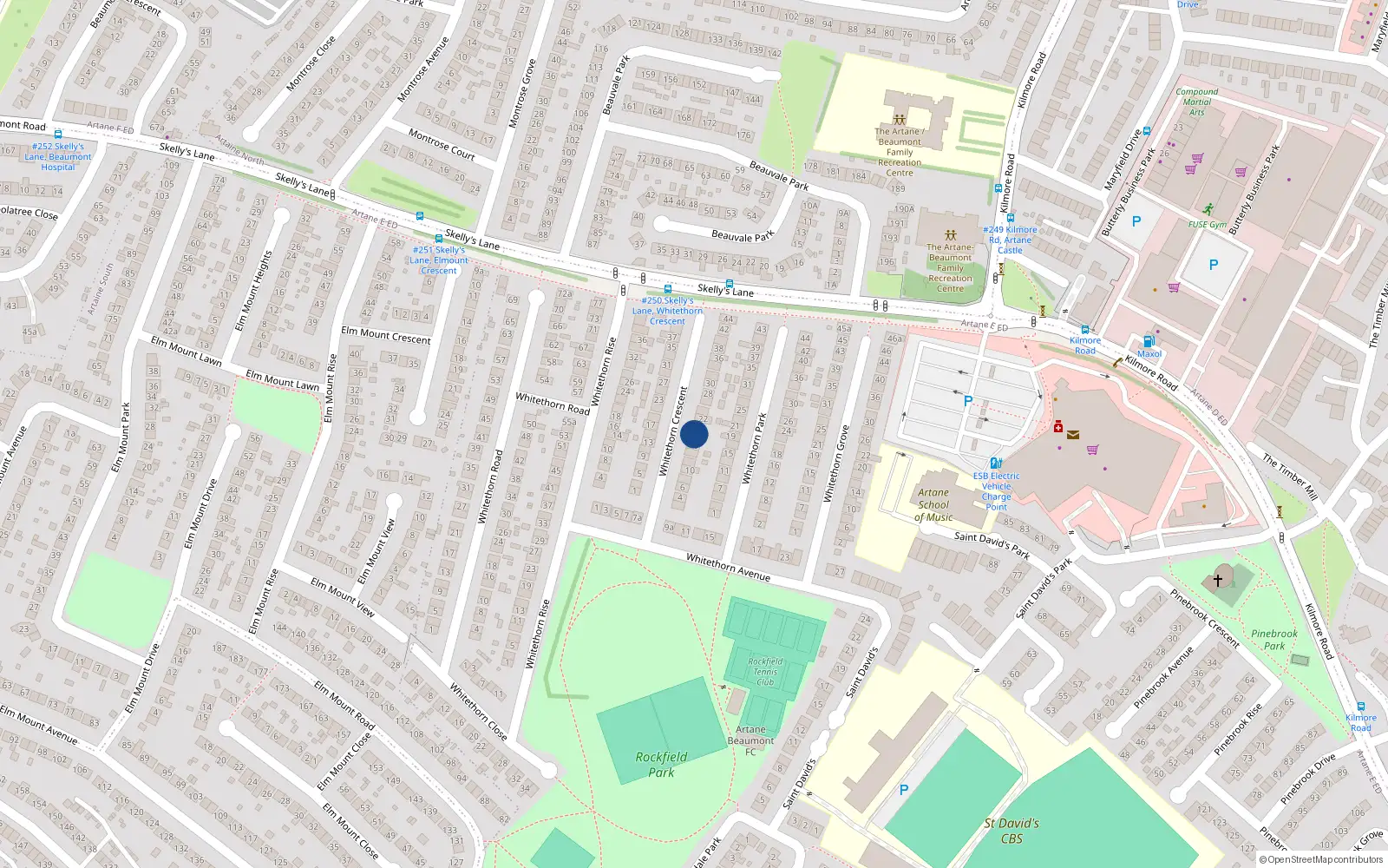 Overhead map showing the location of 18 Whitethorn Crescent, Artane, Dublin 5