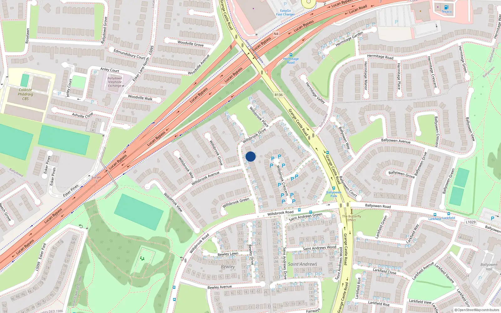 Overhead map showing the location of 18 Willsbrook Drive, Lucan