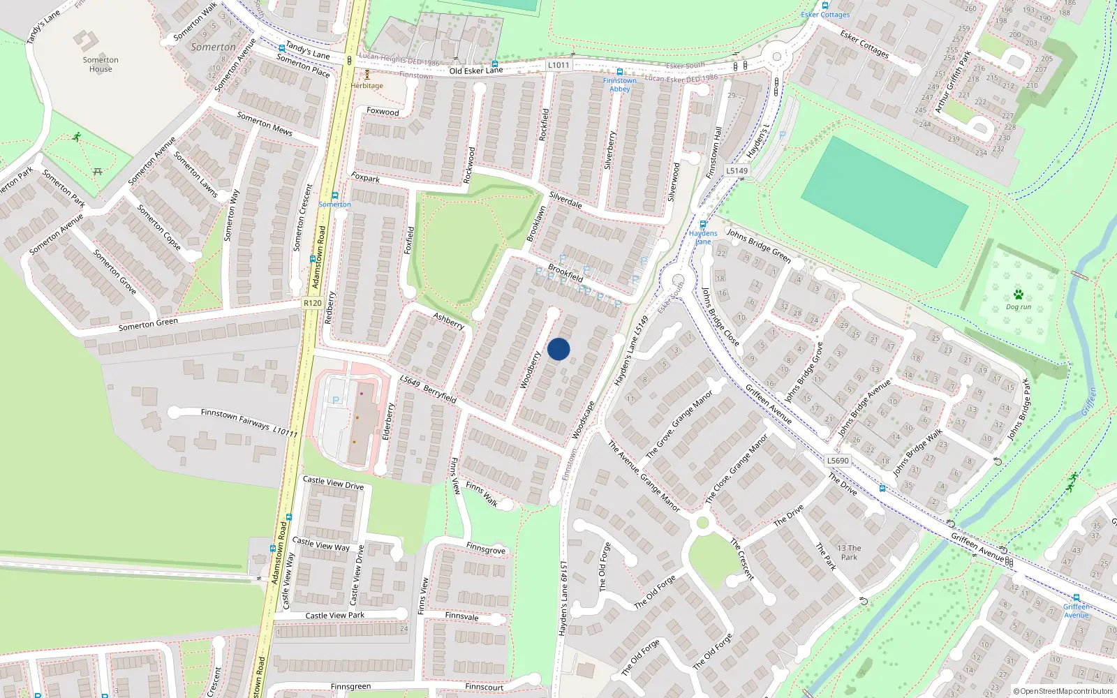 Overhead map showing the location of 18 Woodberry, Lucan