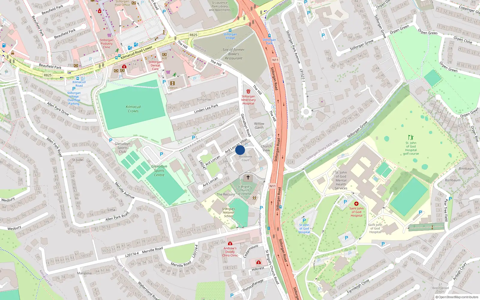 Overhead map showing the location of 18 Woodview Court, Dublin