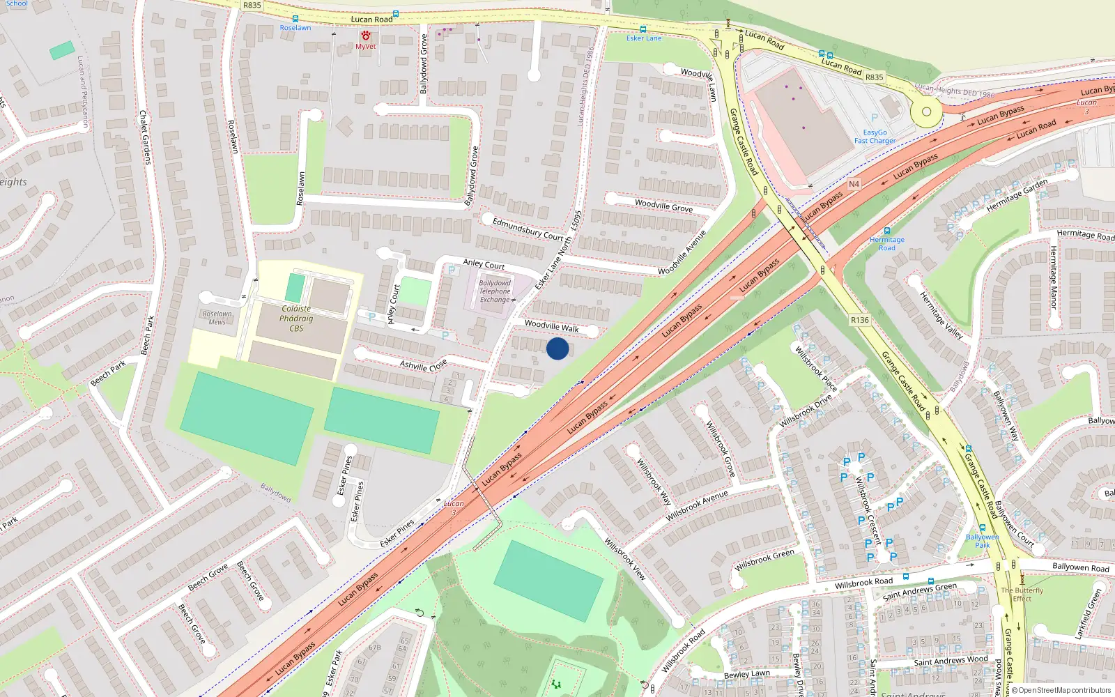 Overhead map showing the location of 18 Woodville Walk, Lucan