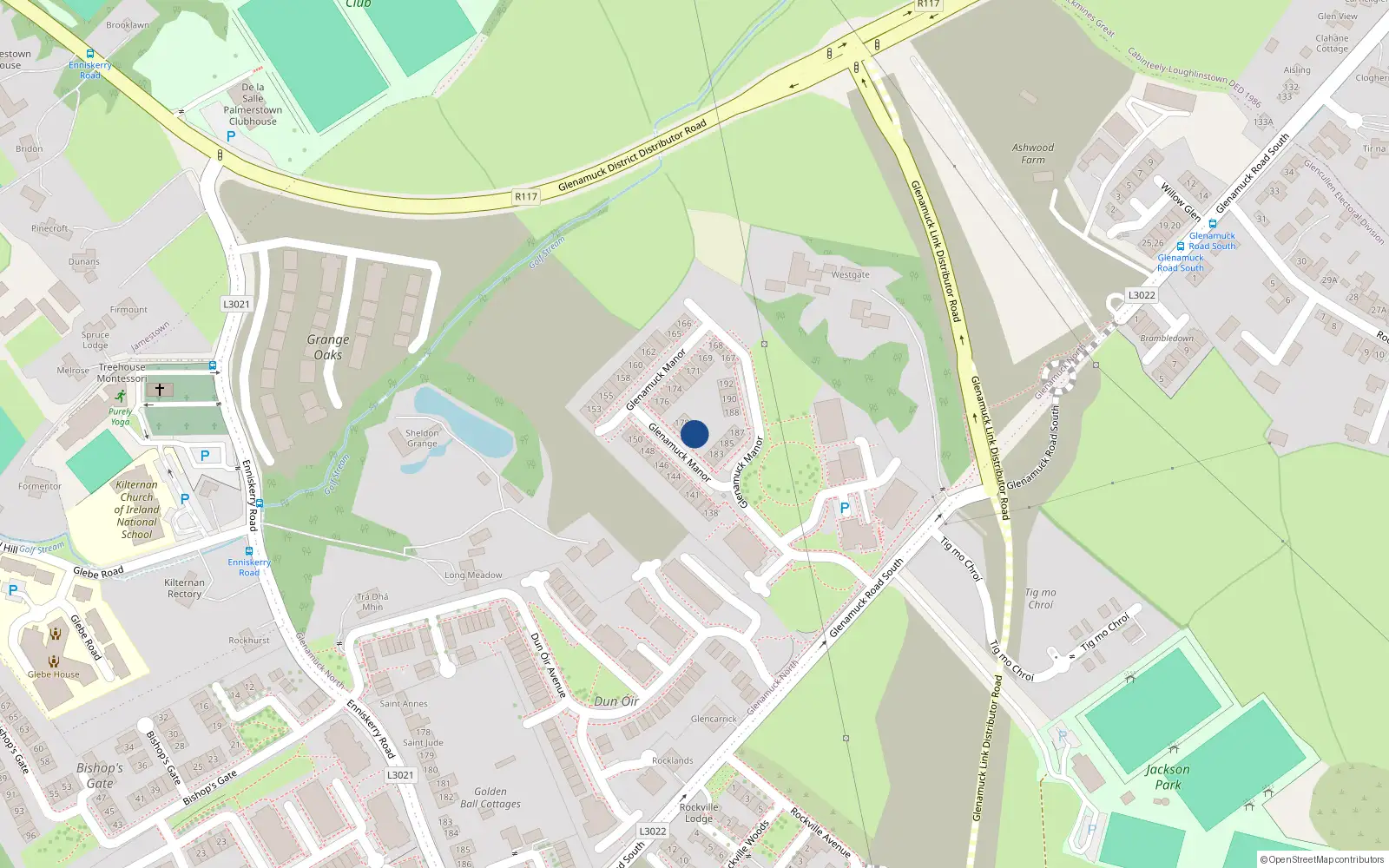 Overhead map showing the location of 180 Glenamuck Manor, Dublin 18