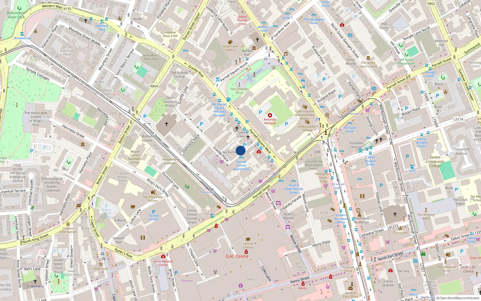 Overhead map showing the location of 180 Ivy Exchange, Parnell St, Dublin 1