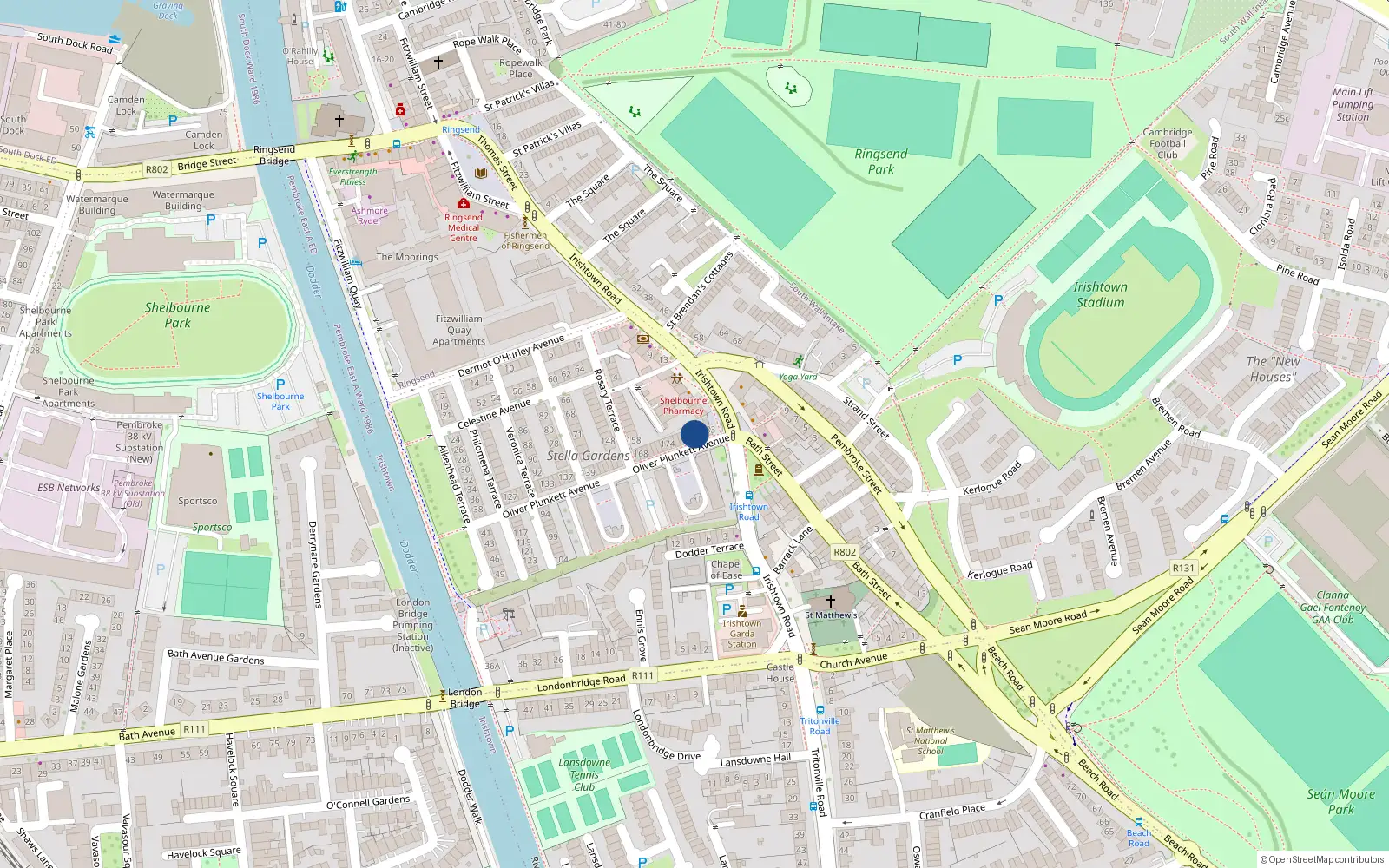 Overhead map showing the location of 180 Oliver Plunkett Avenue, Irishtown