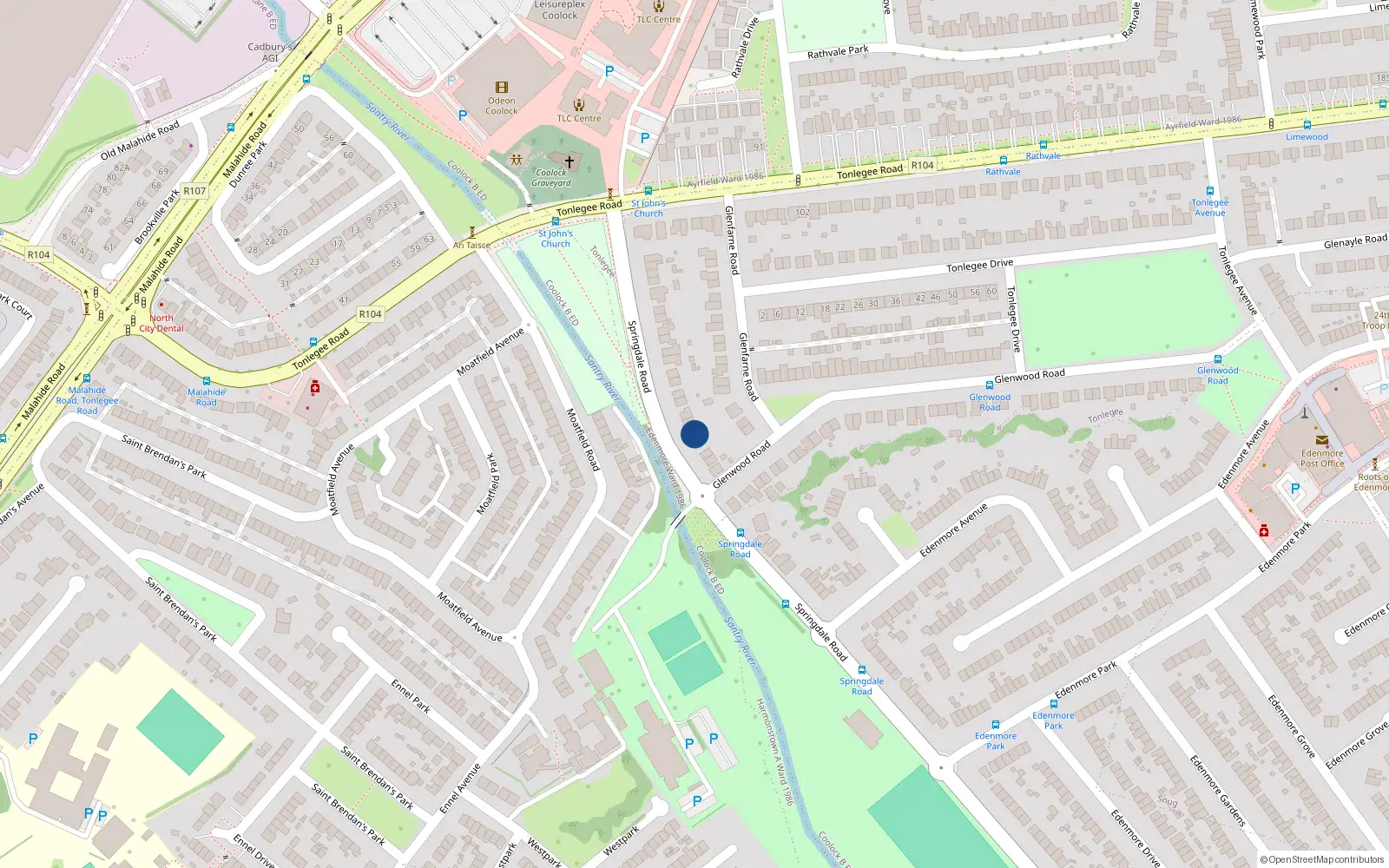 Overhead map showing the location of 180 Springdale Road, Dublin 5