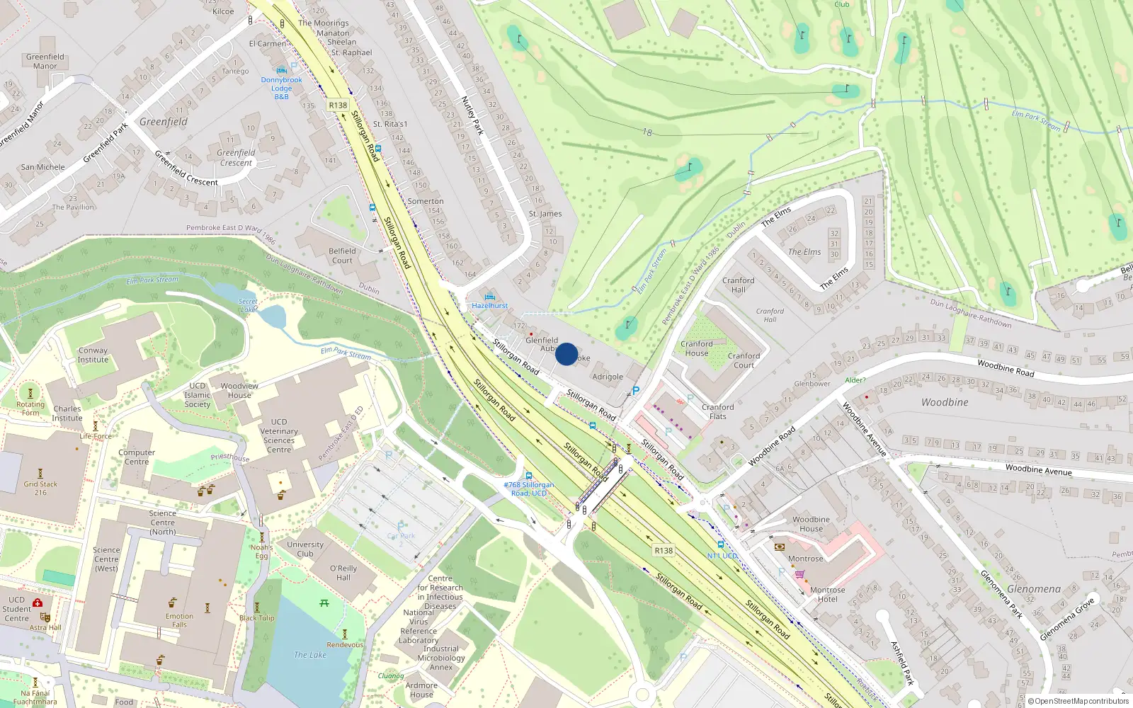 Overhead map showing the location of 180 Stillorgan Road, Priesthouse