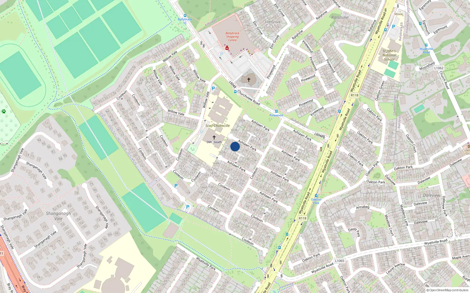 Overhead map showing the location of 181 Ashlawn Park, Ballybrack, Dublin