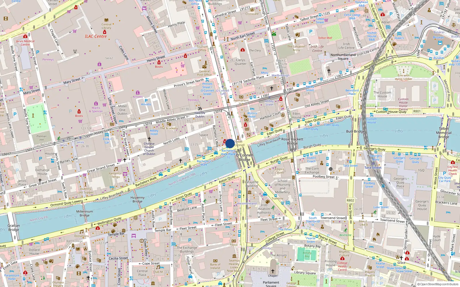 Overhead map showing the location of 181 Bachelors Walk, Dublin 1
