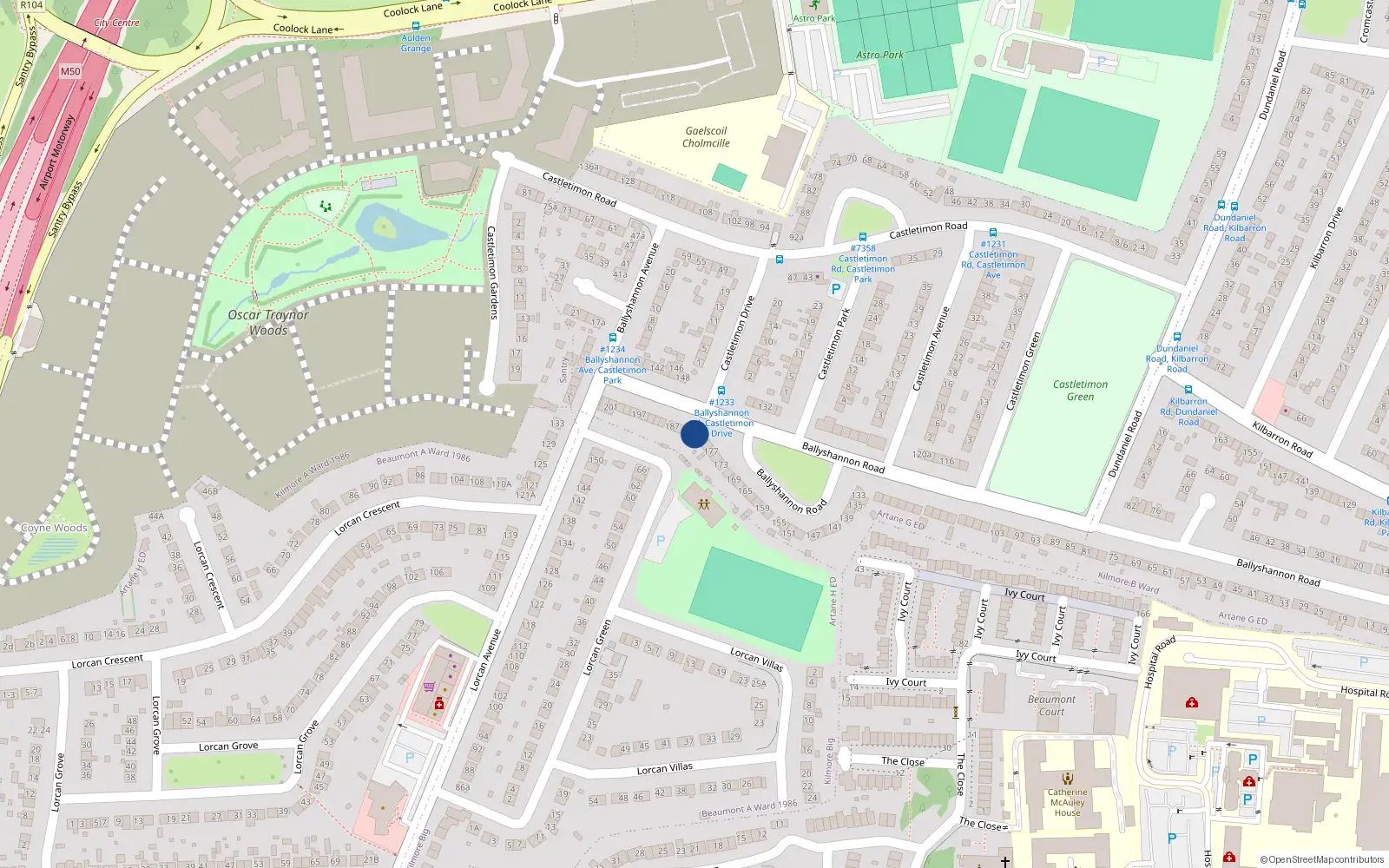 Overhead map showing the location of 181 Ballyshannon Road, Dublin 5
