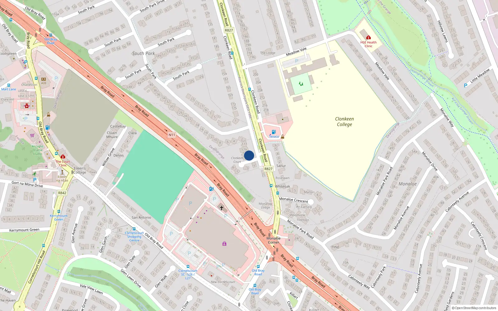 Overhead map showing the location of 181 Clokeen Road, Blackrock