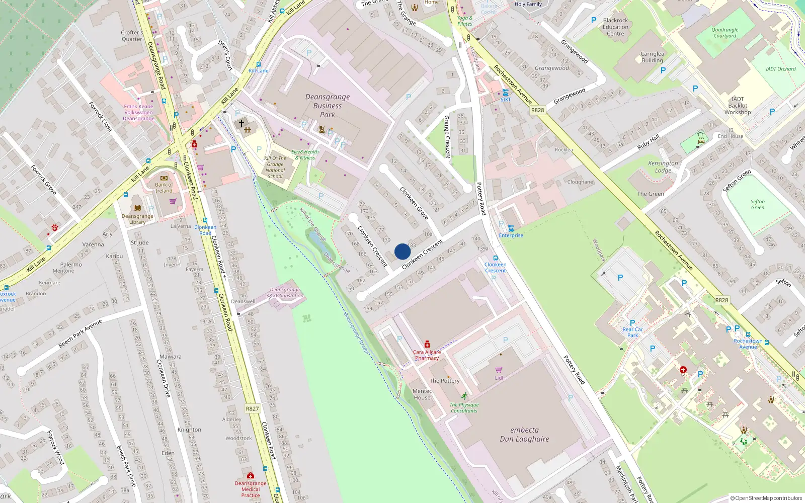 Overhead map showing the location of 181 Clonkeen Crescent, Dun Laoghaire