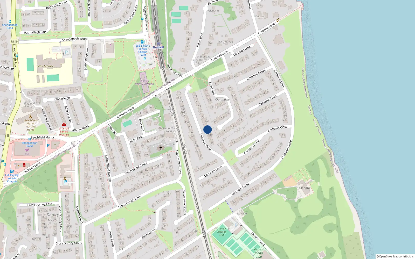 Overhead map showing the location of 181 Corbawn Wood, Shankill