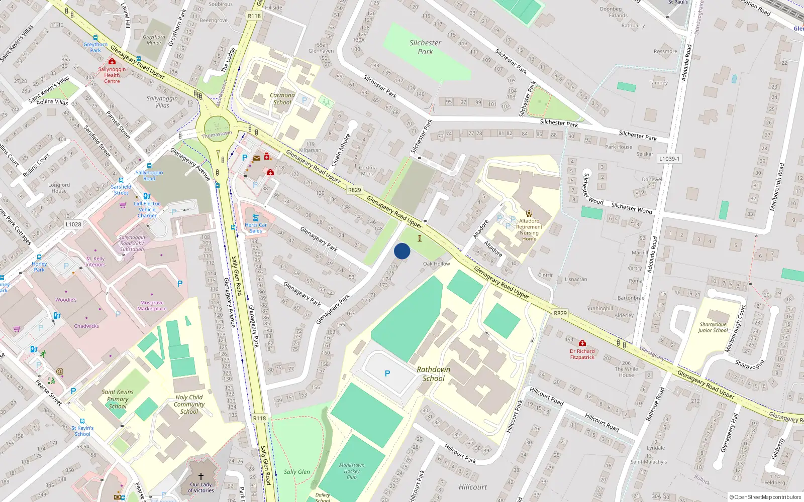 Overhead map showing the location of 181 Glenageary Park, Dublin