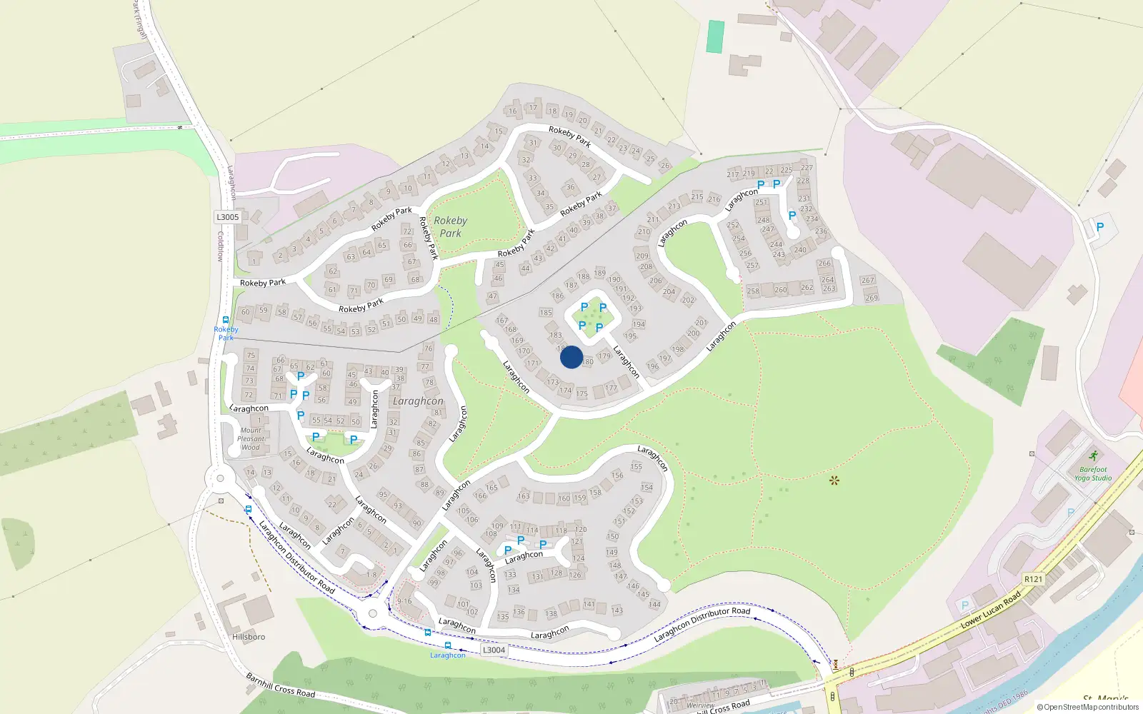 Overhead map showing the location of 181 Laraghcon, Lucan