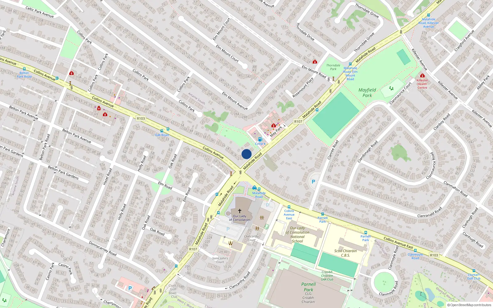 Overhead map showing the location of 181 Malahide Road, Donneycarney, Dublin 5