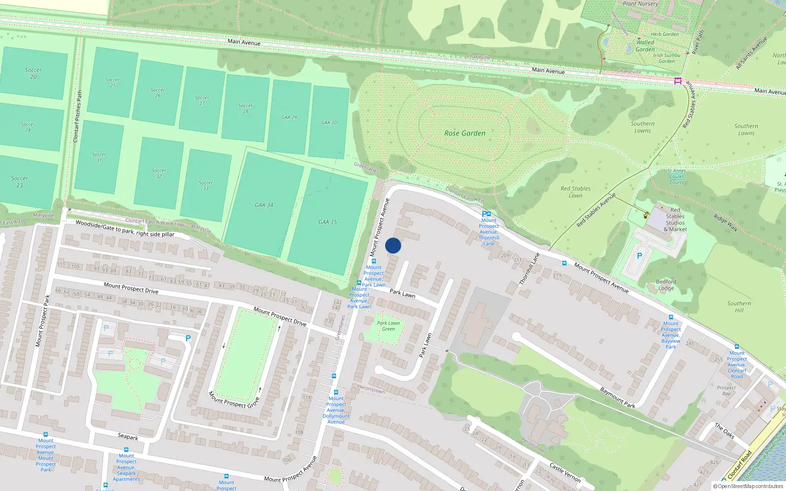Overhead map showing the location of 181 Mount Prospect Avenue, Clontarf, Dublin 3
