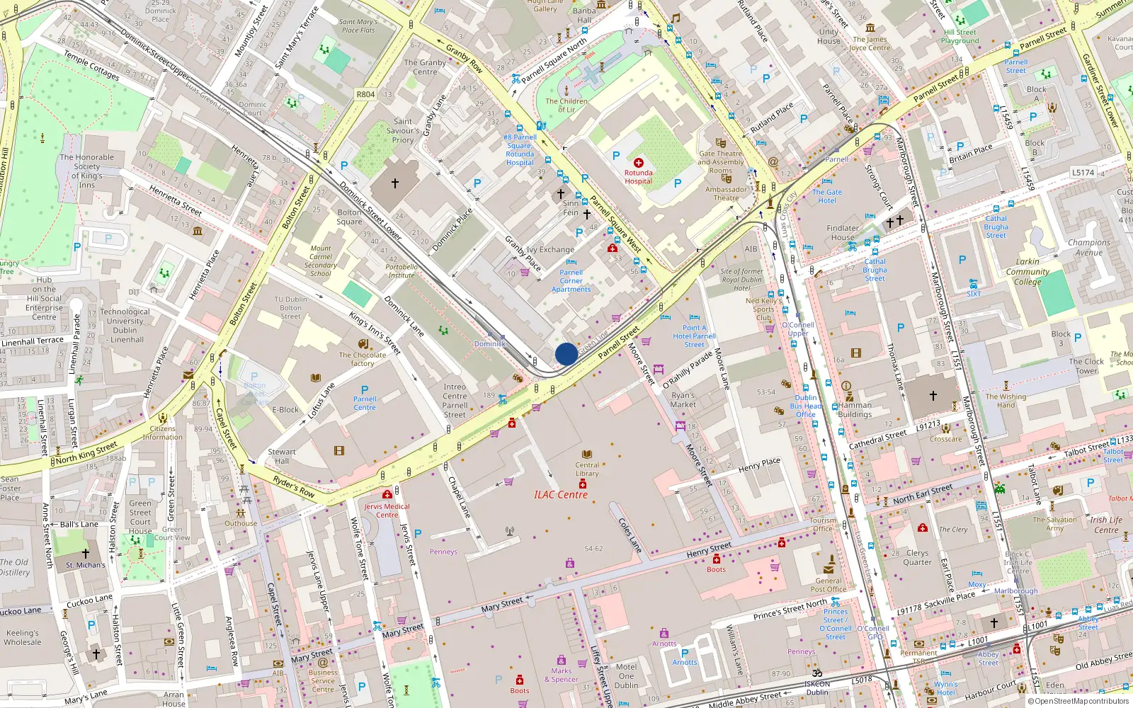 Overhead map showing the location of 181 Parnell Street, Dublin 1