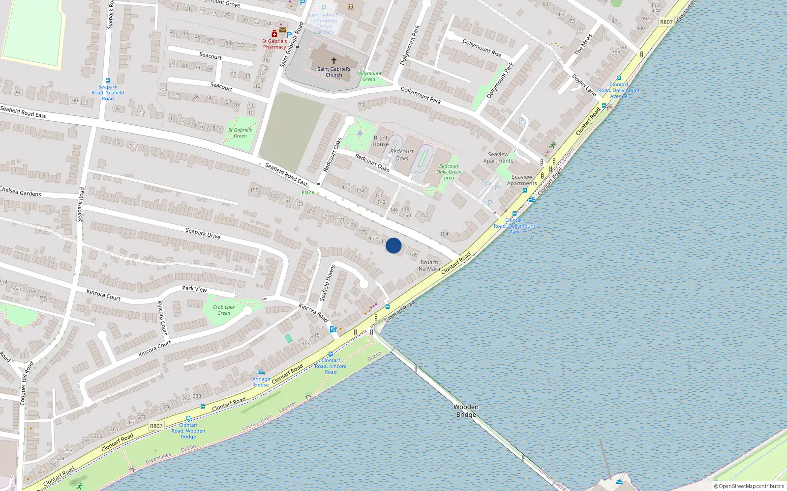 Overhead map showing the location of 181 Seafield Road East, Clontarf, Dublin 3