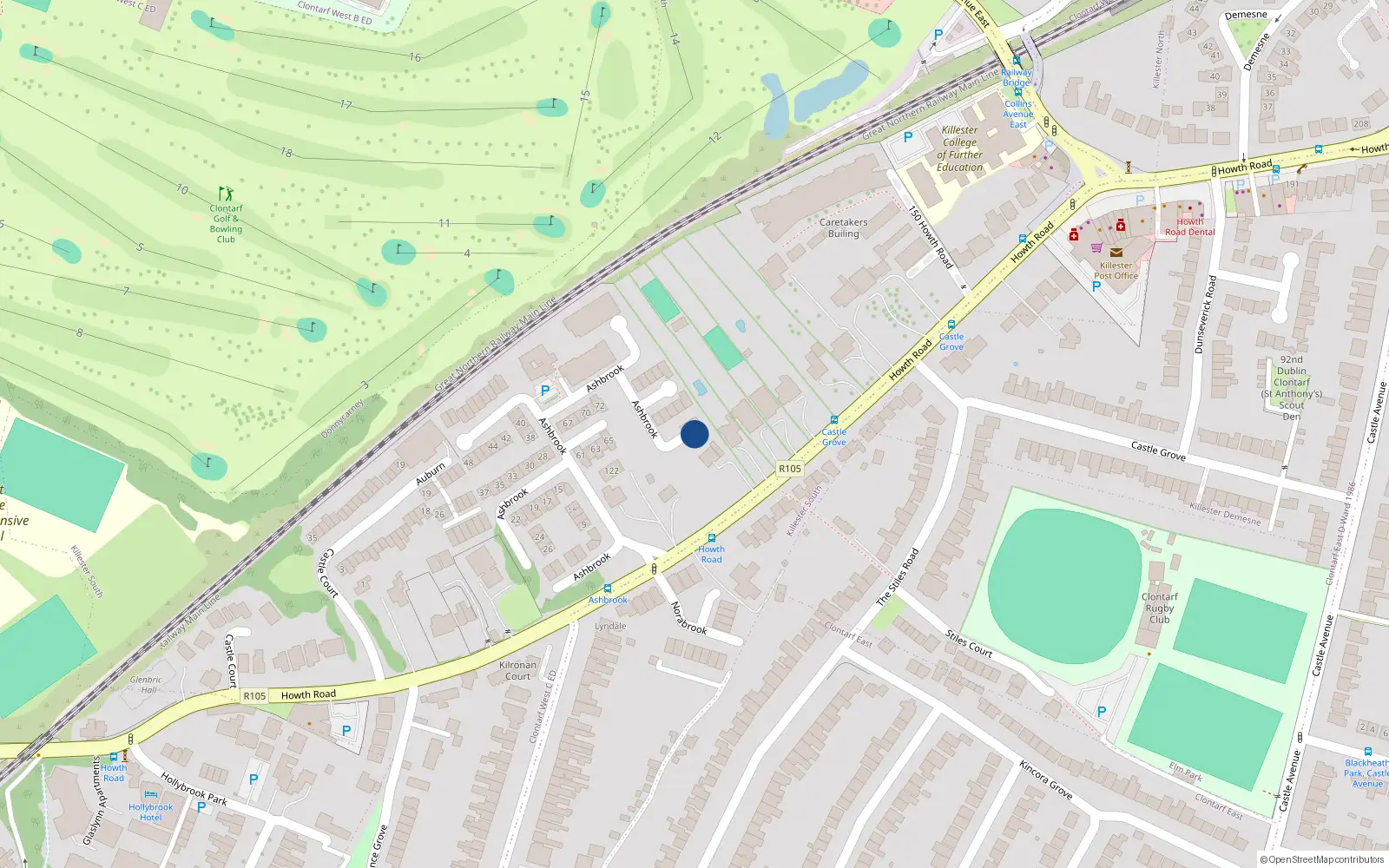 Overhead map showing the location of 182 Ashbrook, Howth Road, Clontarf Dublin 3