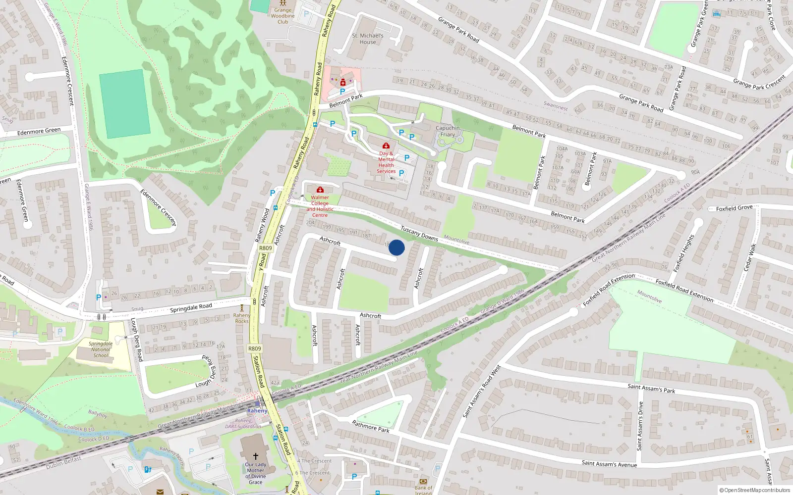 Overhead map showing the location of 182 Ashcroft, Station Road, Raheny Dublin 5