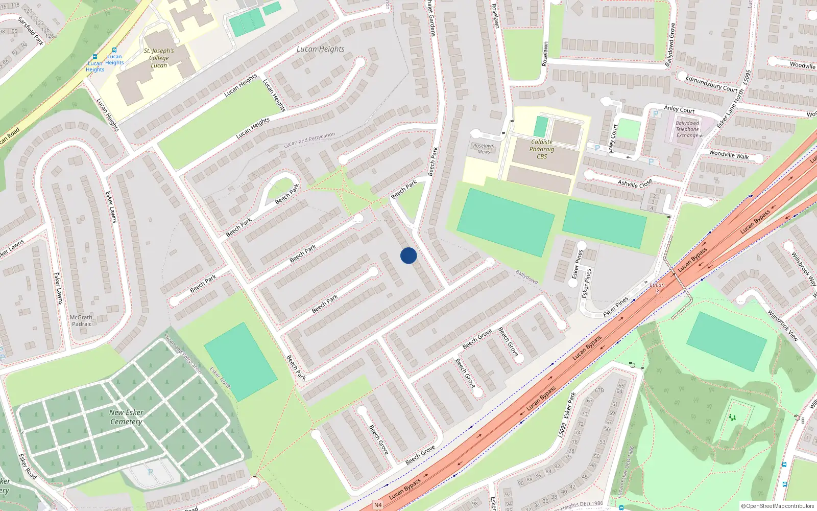 Overhead map showing the location of 182 Beech Park, Lucan, Dublin