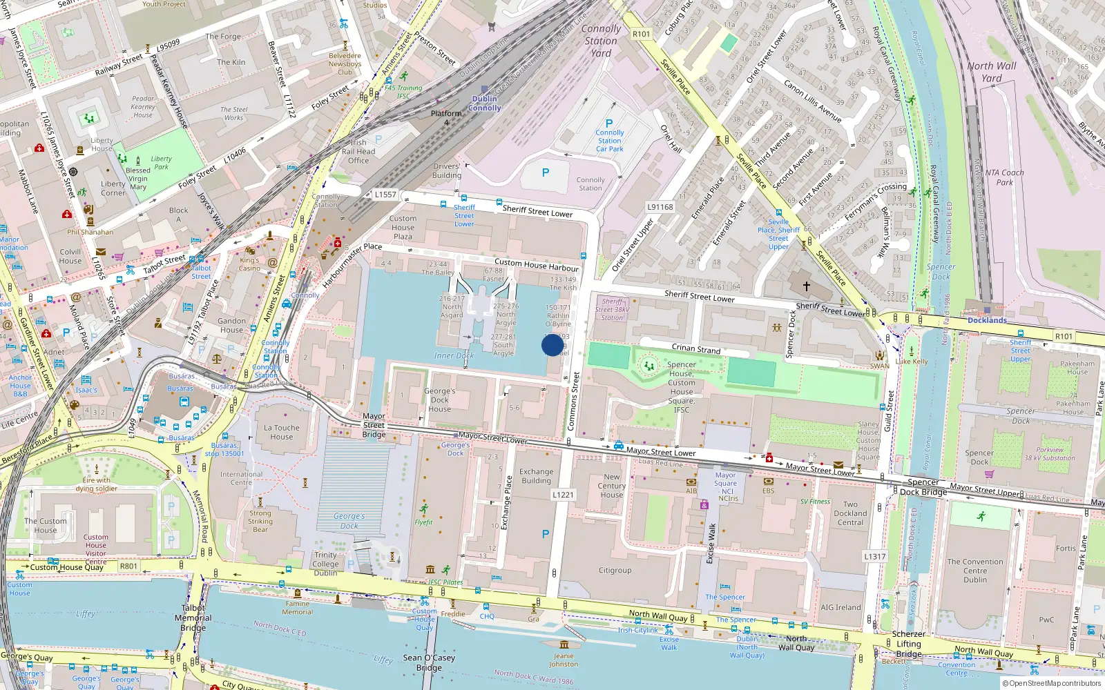 Overhead map showing the location of 182 Custom House Harbour, Dublin 1, Dublin