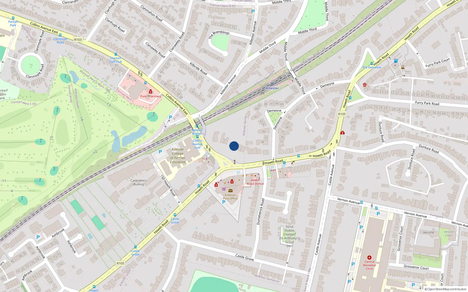 Overhead map showing the location of 182 Howth Road, Dublin 3, Dublin