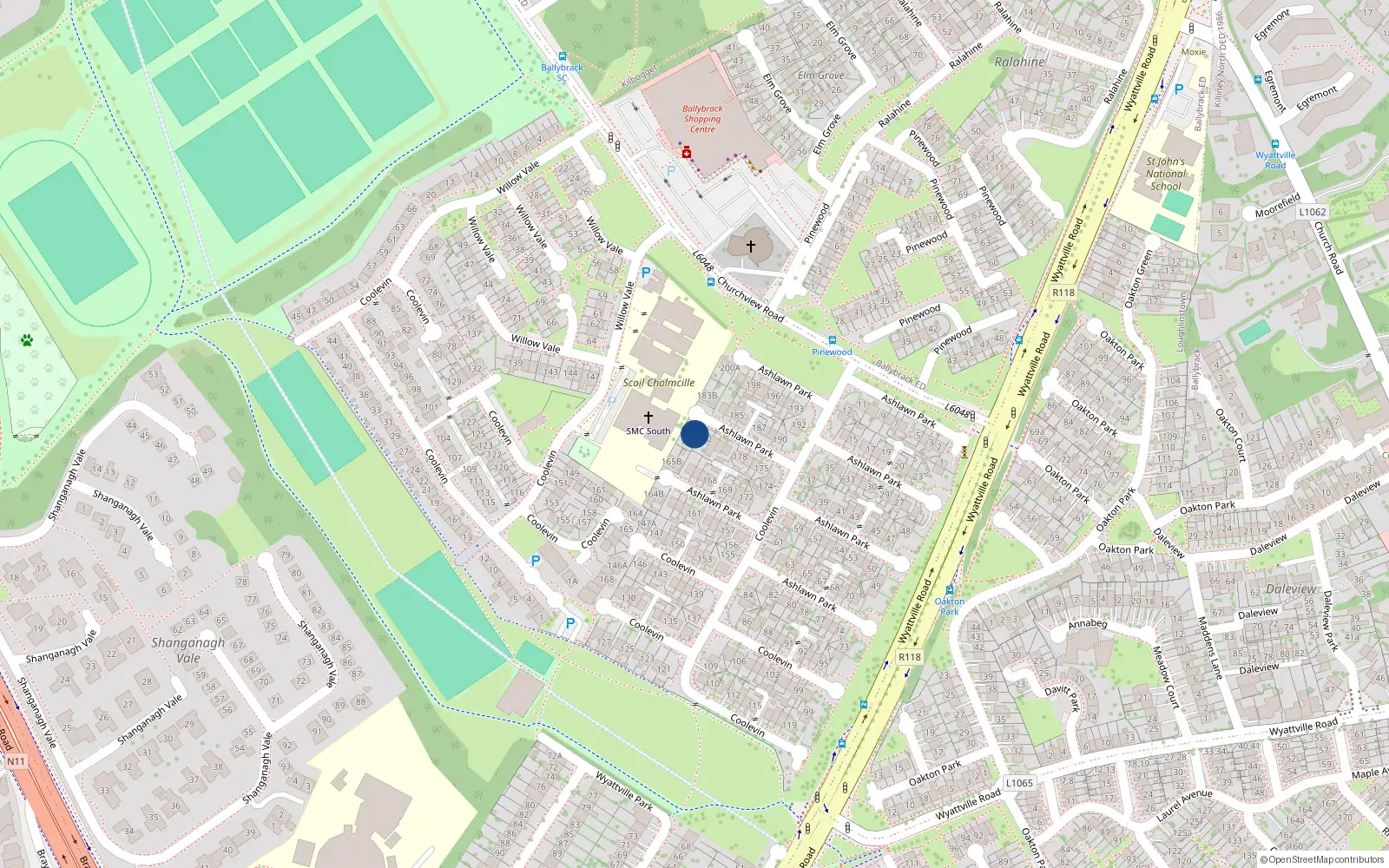 Overhead map showing the location of 182A Ashlawn Park, Dublin