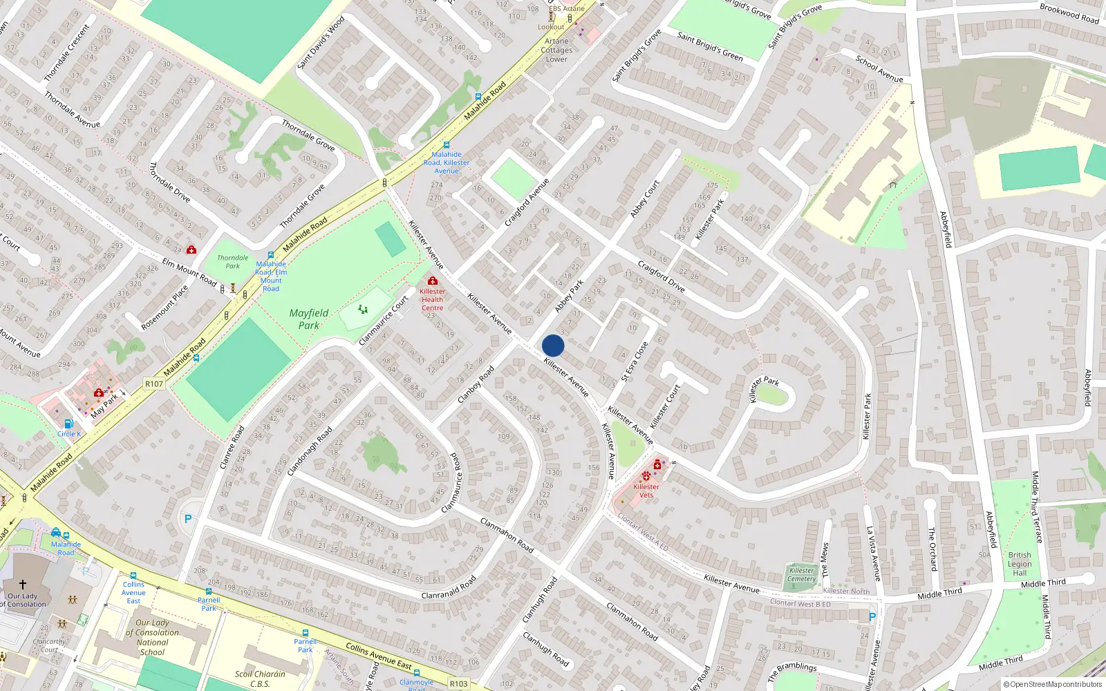 Overhead map showing the location of 183 Killester Avenue, Dublin 5