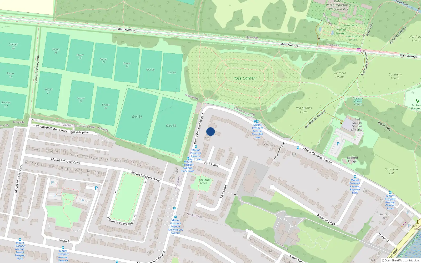 Overhead map showing the location of 183 Mount Prospect Avenue, Dublin 3