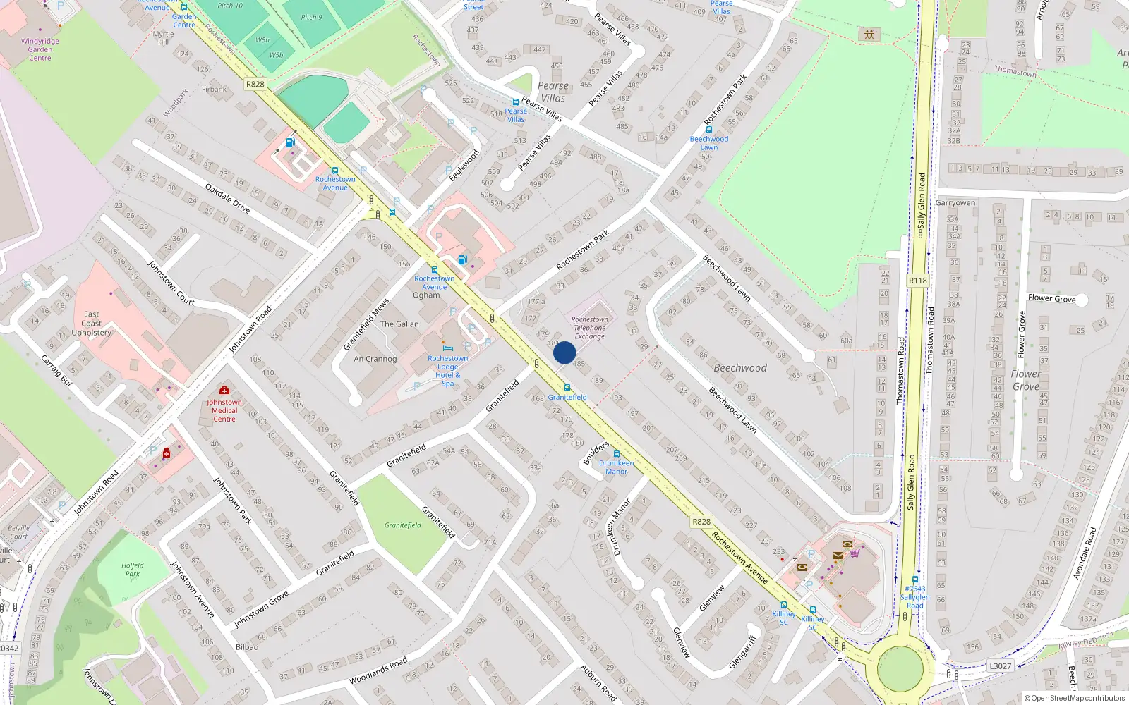 Overhead map showing the location of 183 Rochestown Avenue, Dublin