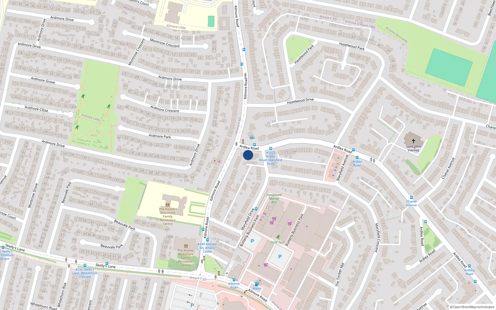 Overhead map showing the location of 184 Ardlea Road, Dublin 5