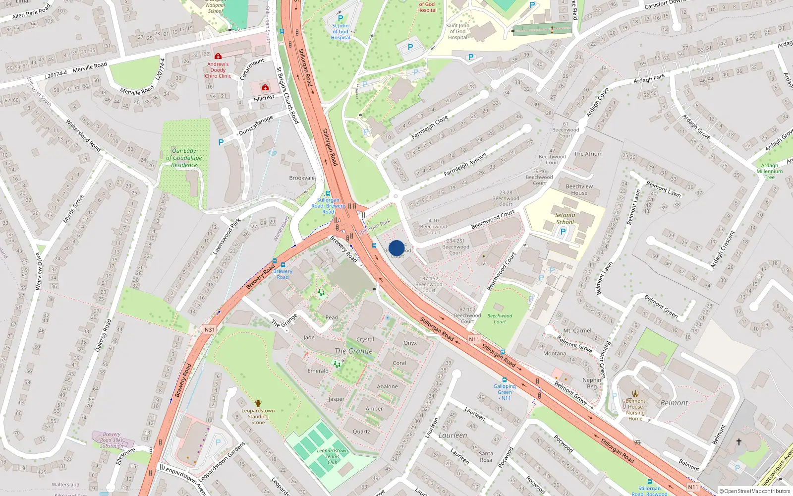 Overhead map showing the location of 184 Beechwood Court, Dublin