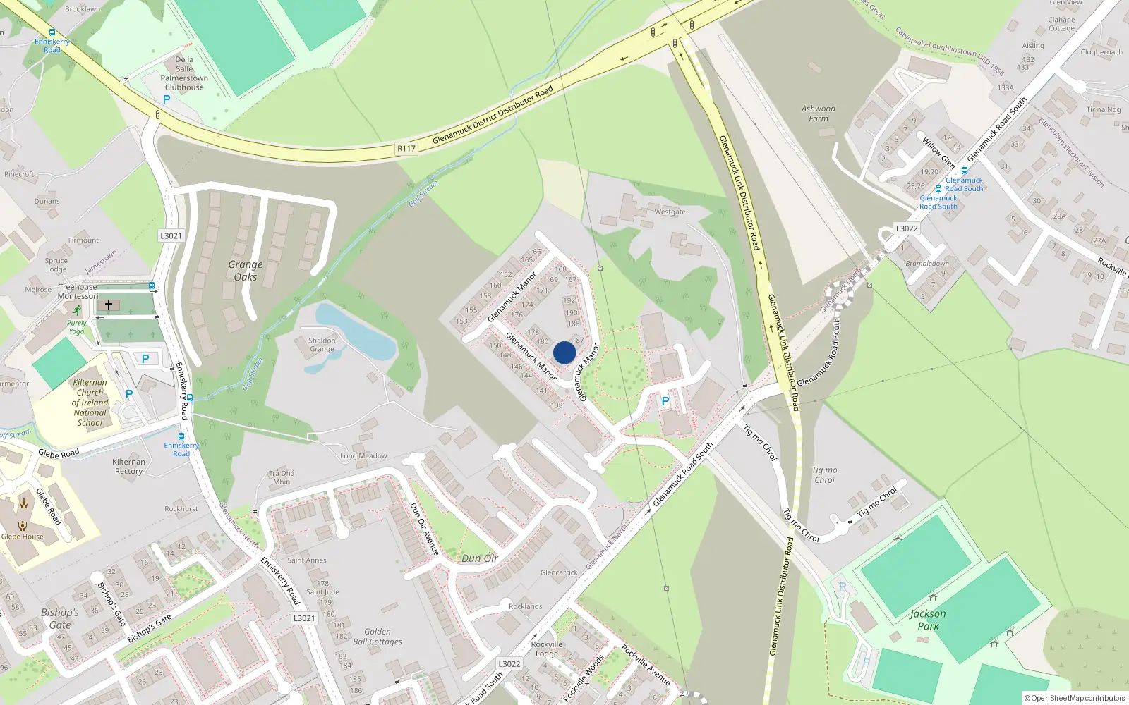 Overhead map showing the location of 184 Glenamuck Manor, Dublin 18