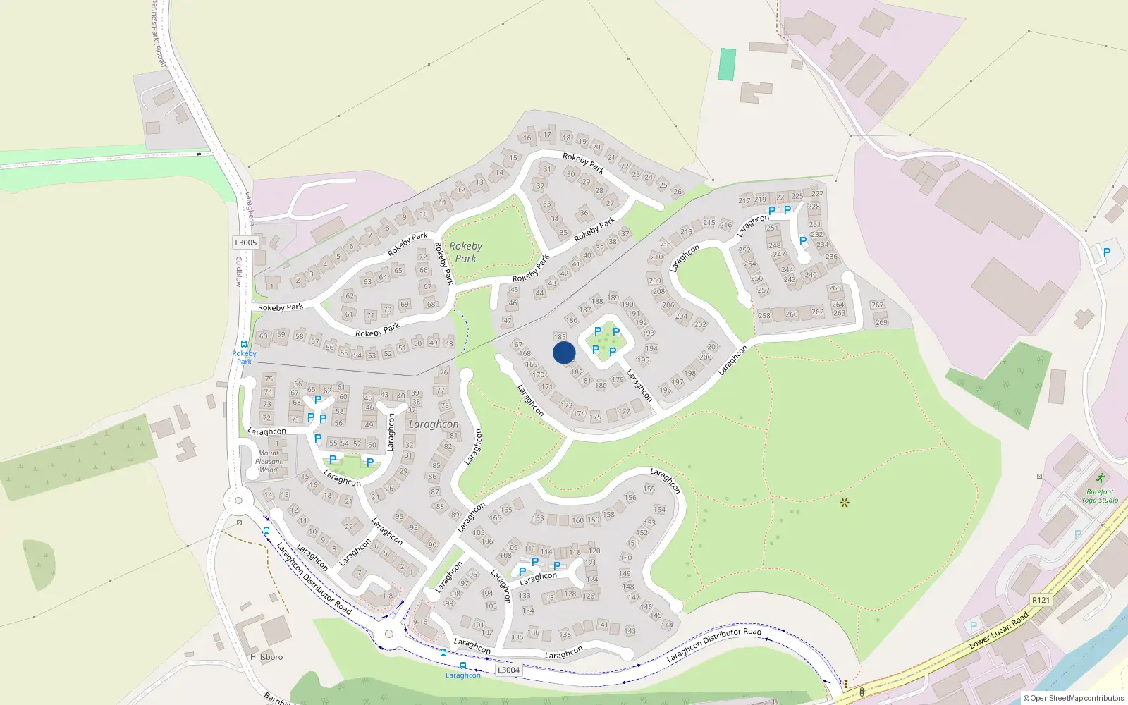 Overhead map showing the location of 184 Laraghcon, Lucan