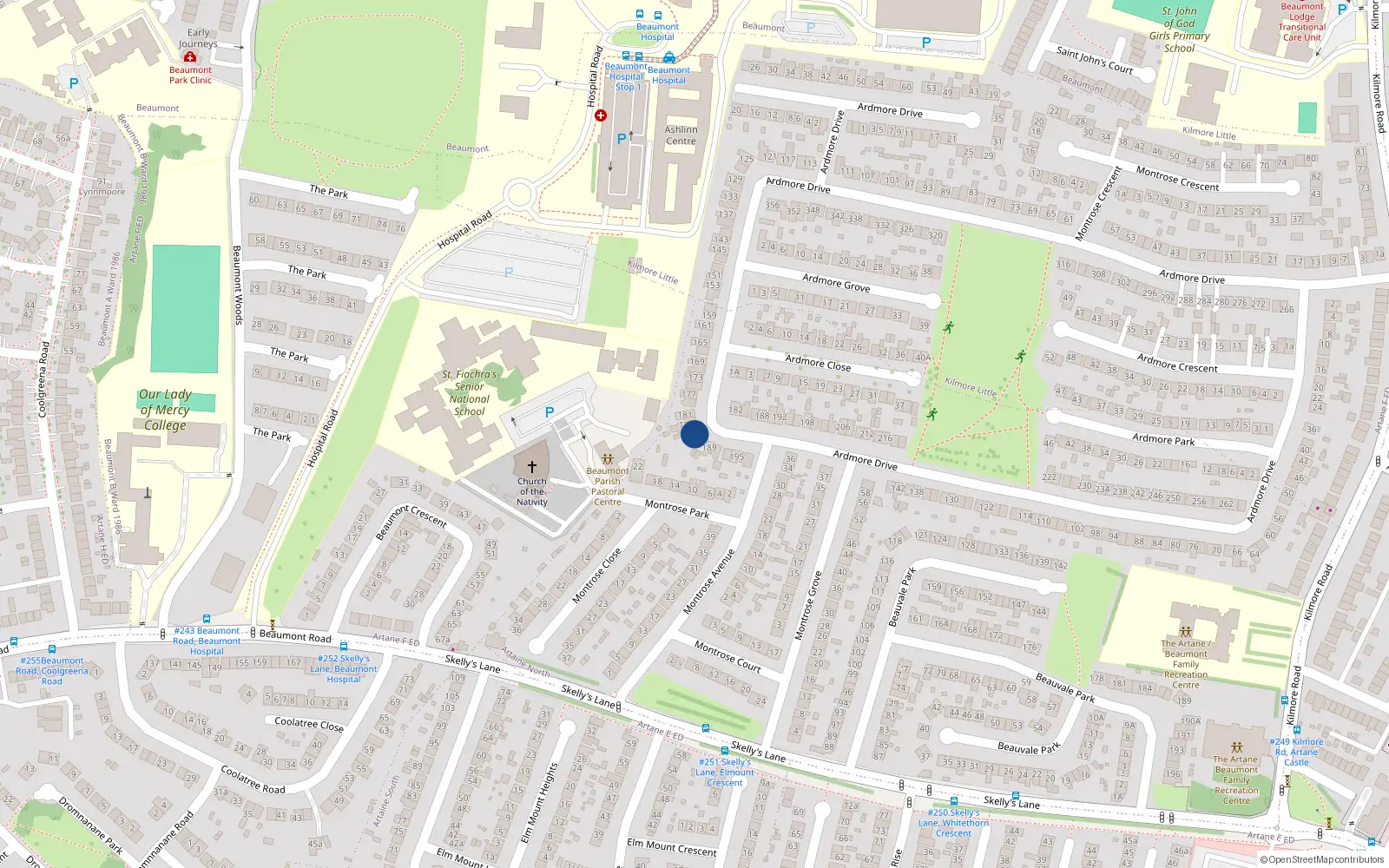Overhead map showing the location of 185 Ardmore Drive, Dublin 5