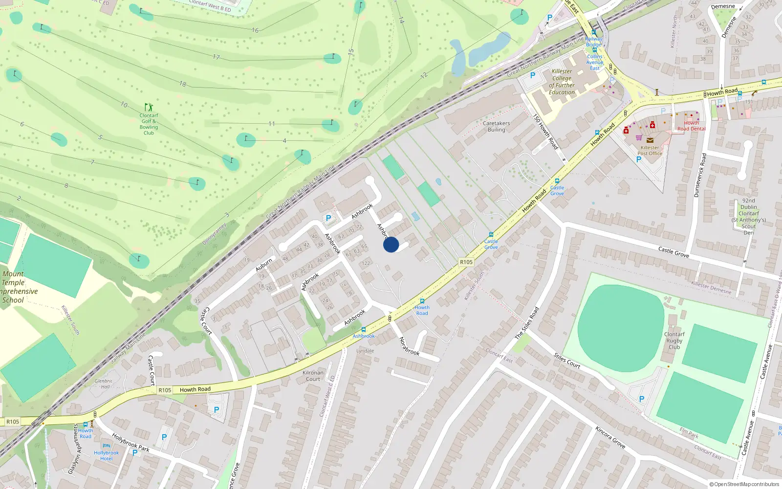 Overhead map showing the location of 185 Ashbrook, Clontarf Dublin 3
