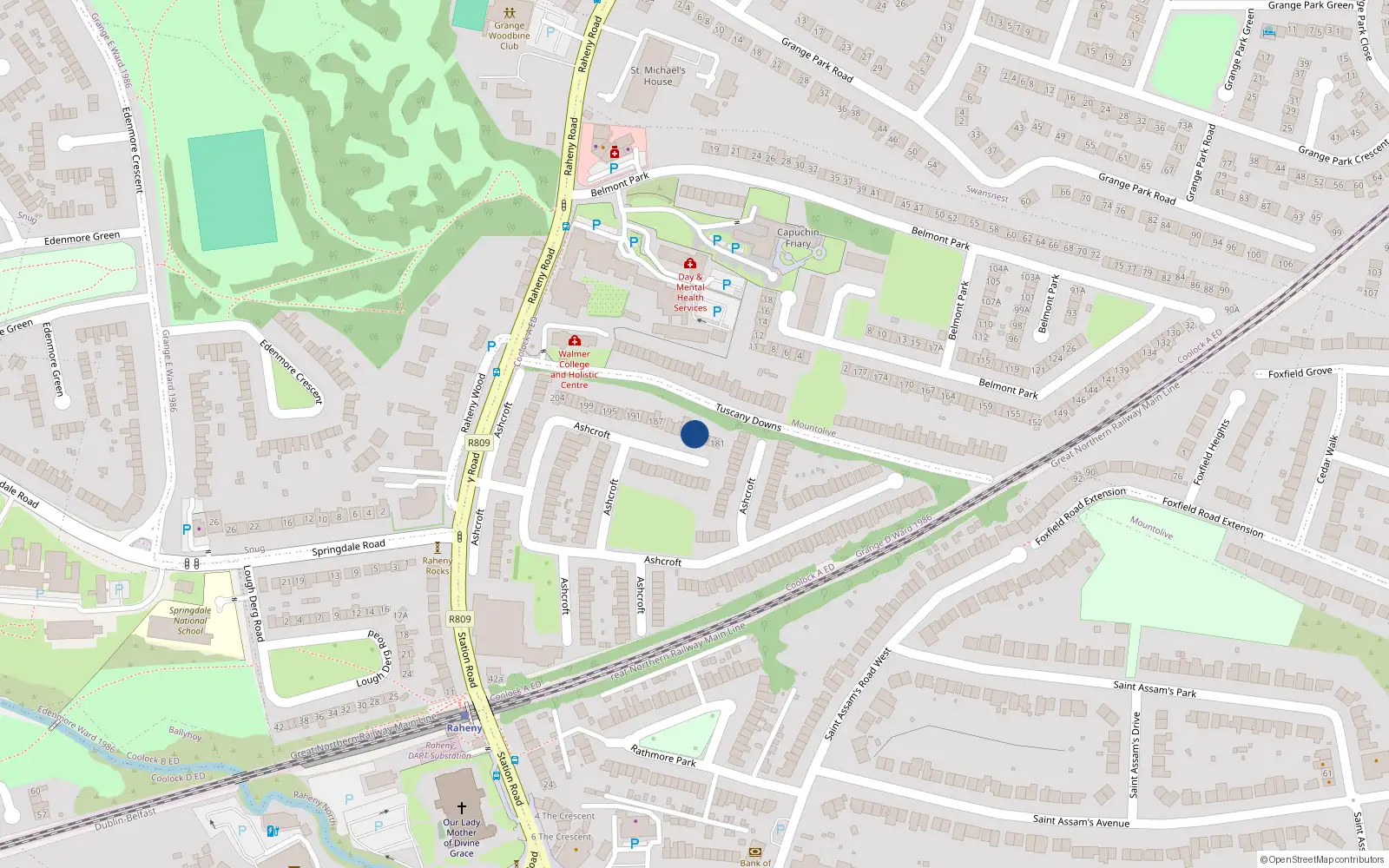 Overhead map showing the location of 185 Ashcroft, Dublin 5