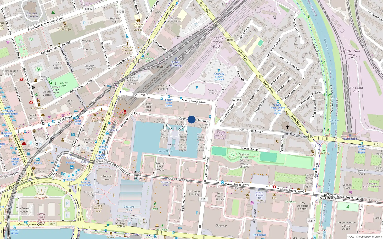 Overhead map showing the location of 185 Custom House Harbour, Dublin 1
