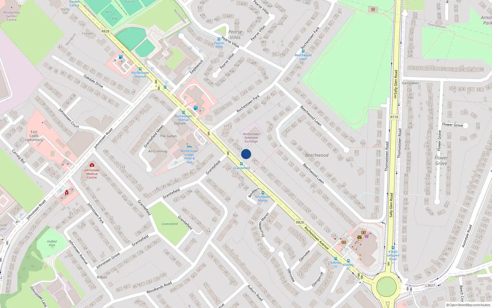 Overhead map showing the location of 185 Rochestown Avenue, Dublin