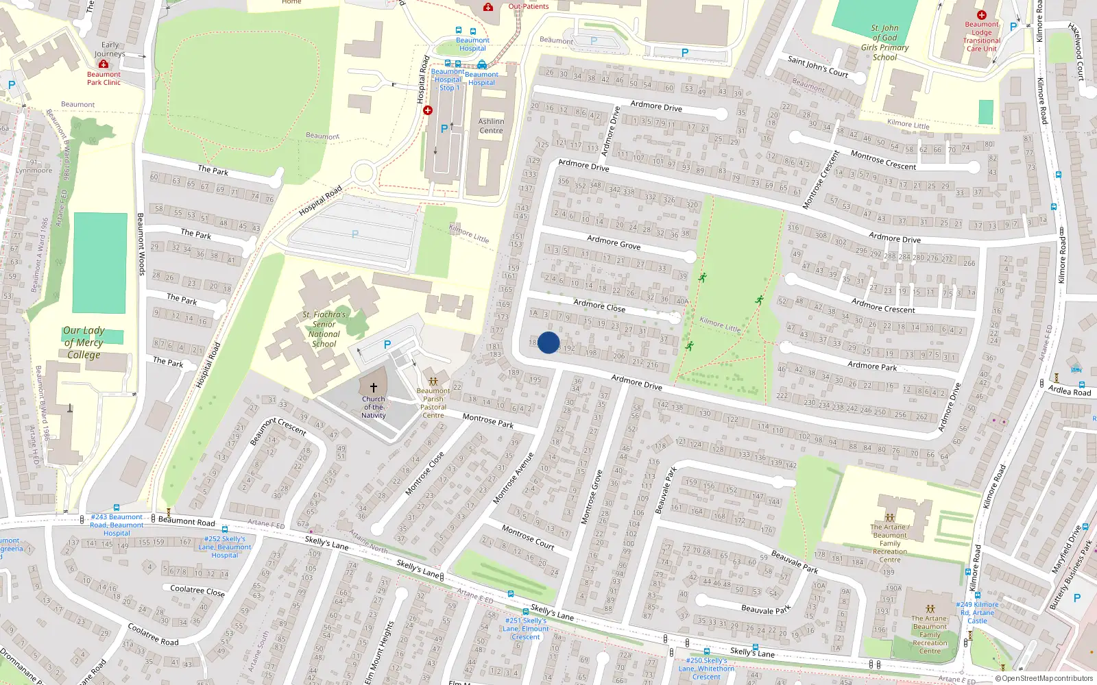 Overhead map showing the location of 186 Ardmore Drive, Dublin 5