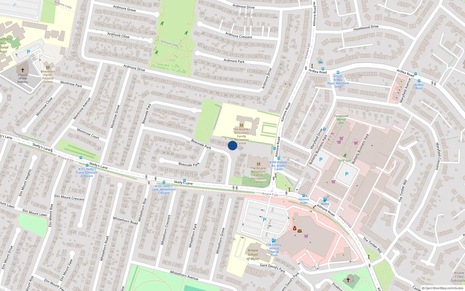 Overhead map showing the location of 186 Beauvale Park, Dublin 5