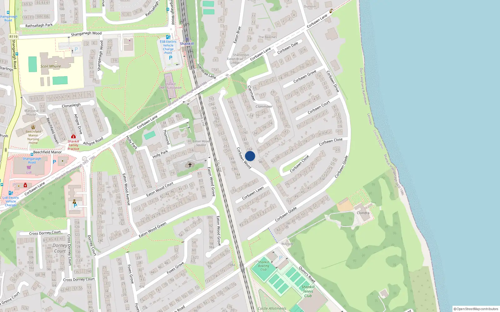 Overhead map showing the location of 186 Corbawn Wood, Shankill