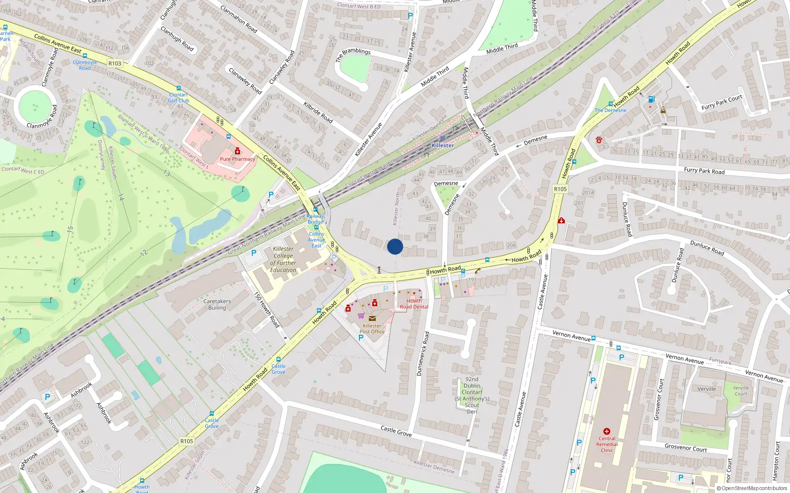 Overhead map showing the location of 186 Howth Road, Dublin 3