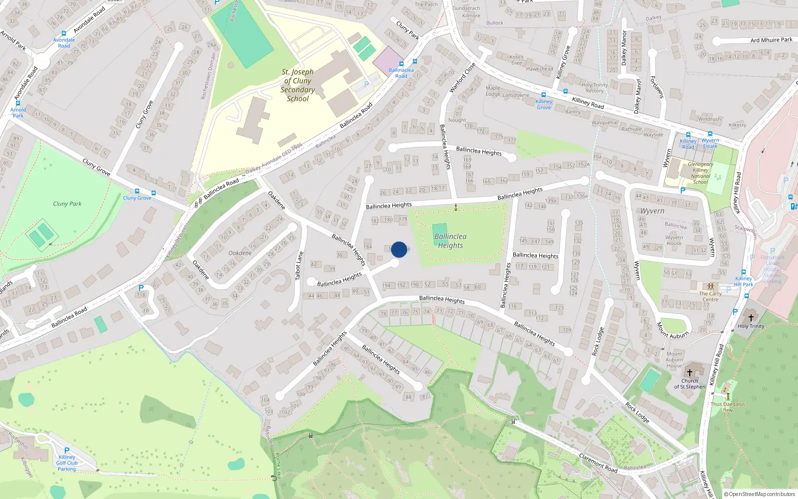 Overhead map showing the location of 187 Ballinclea Heights, Killiney