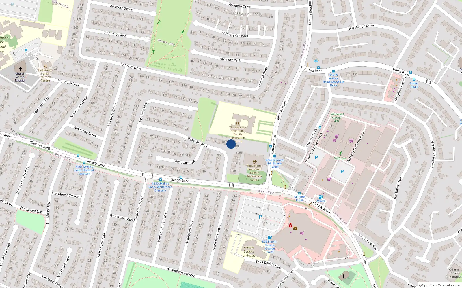 Overhead map showing the location of 187 Beauvale Park, Artane, Dublin 5