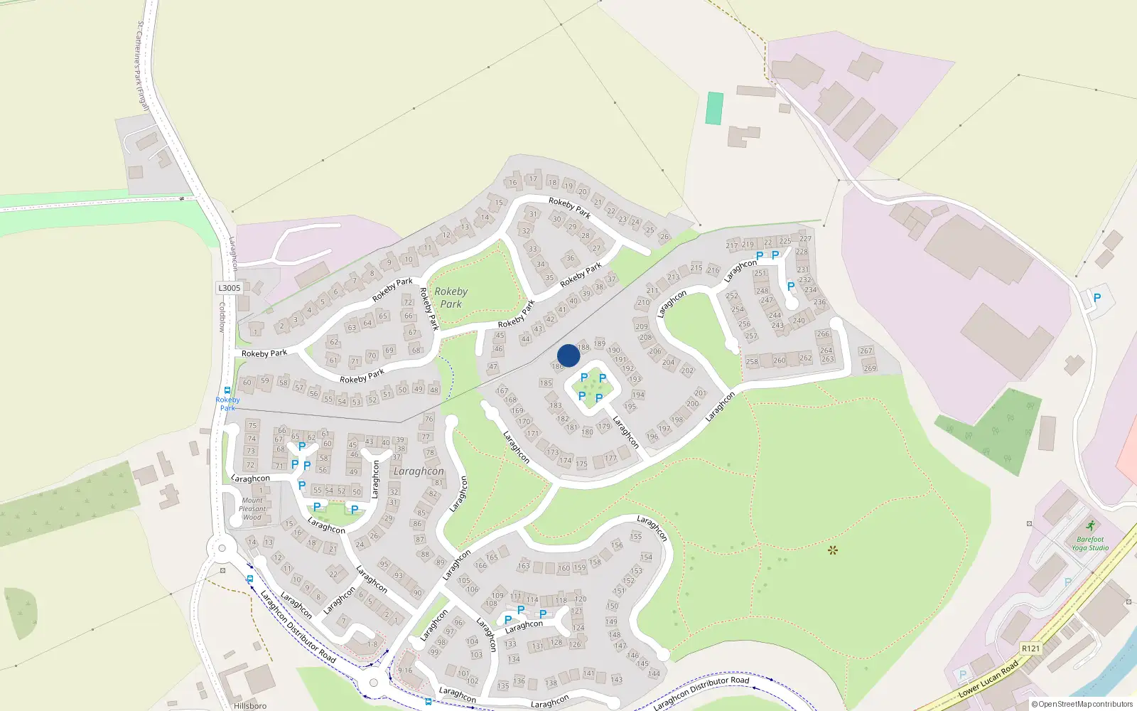 Overhead map showing the location of 187 Laraghcon, Lucan